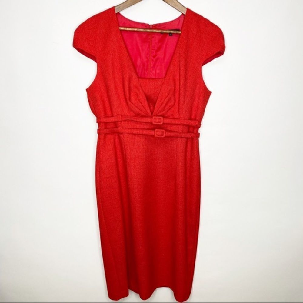 David Meister Red Capped Sleeve Dress Size 10